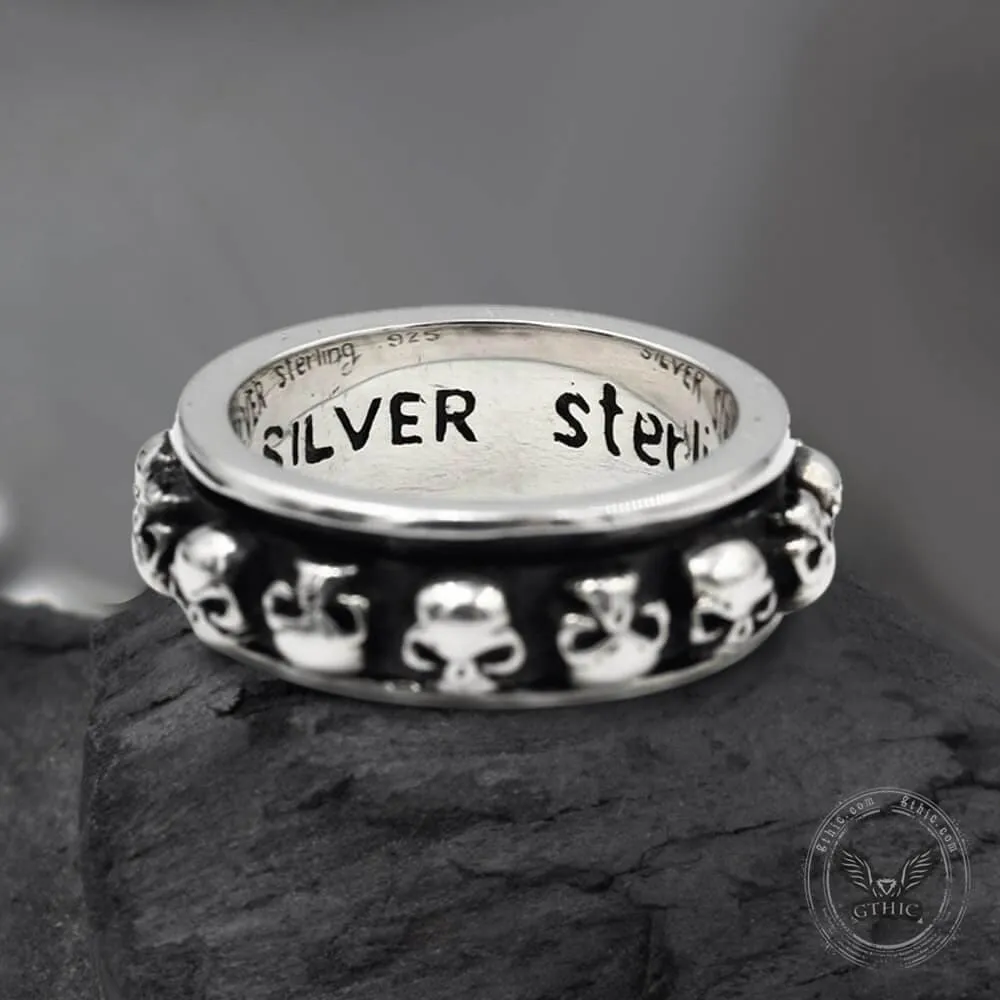 Vintage Skull Punk Sterling Silver Spinner Ring