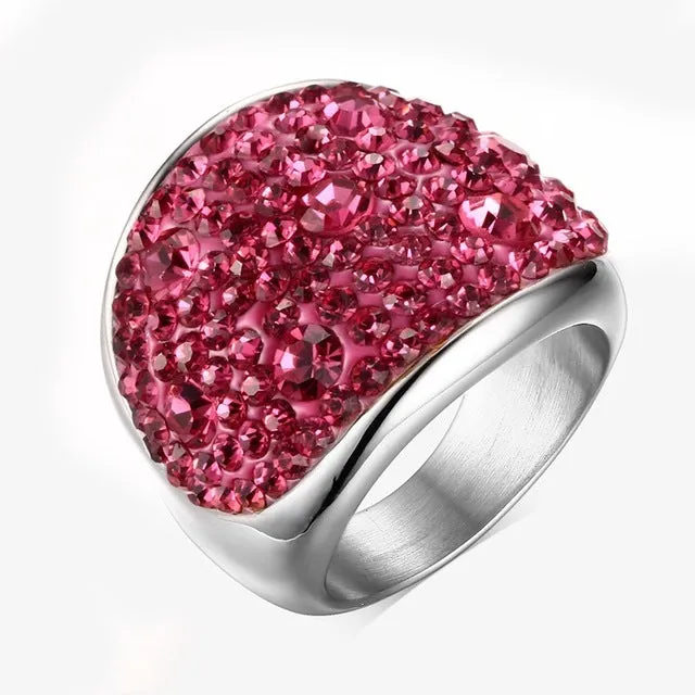 Vnox Crystal Rings For Women Multicolor Rhinestone Stainless Steel Wedding Female Teen Jewelry