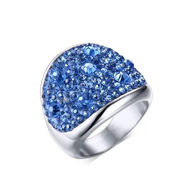 Vnox Crystal Rings For Women Multicolor Rhinestone Stainless Steel Wedding Female Teen Jewelry