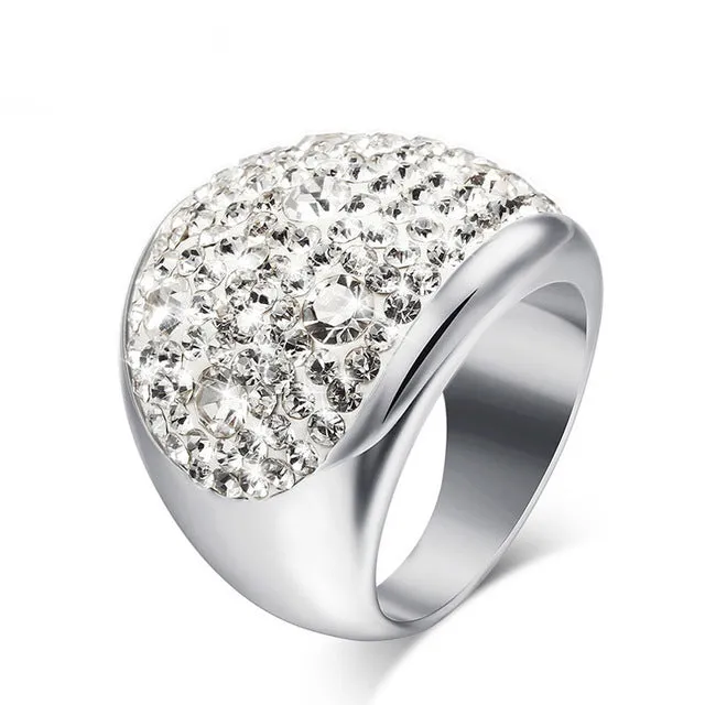 Vnox Crystal Rings For Women Multicolor Rhinestone Stainless Steel Wedding Female Teen Jewelry