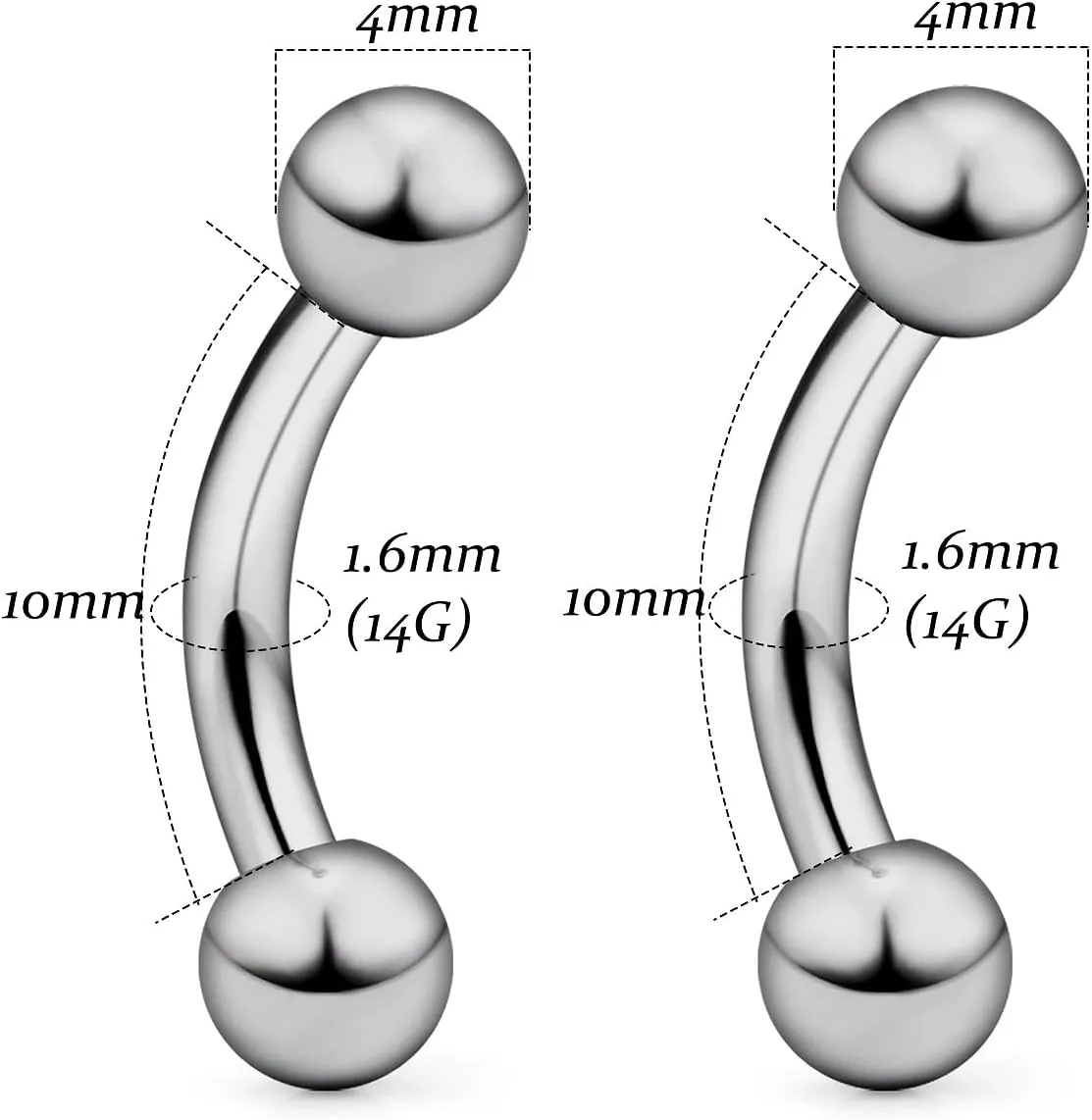Vsnnsns 14G 16G Eyebrow Piercing Jewelry G23 Titanium Curved Barbell Eyebrow Ring Vertical Labret Lip Jewelry Rook Daith Earrings Piercing Jewelry for Women Men 6mm 8mm 10mm 12mm 14mm 16mm