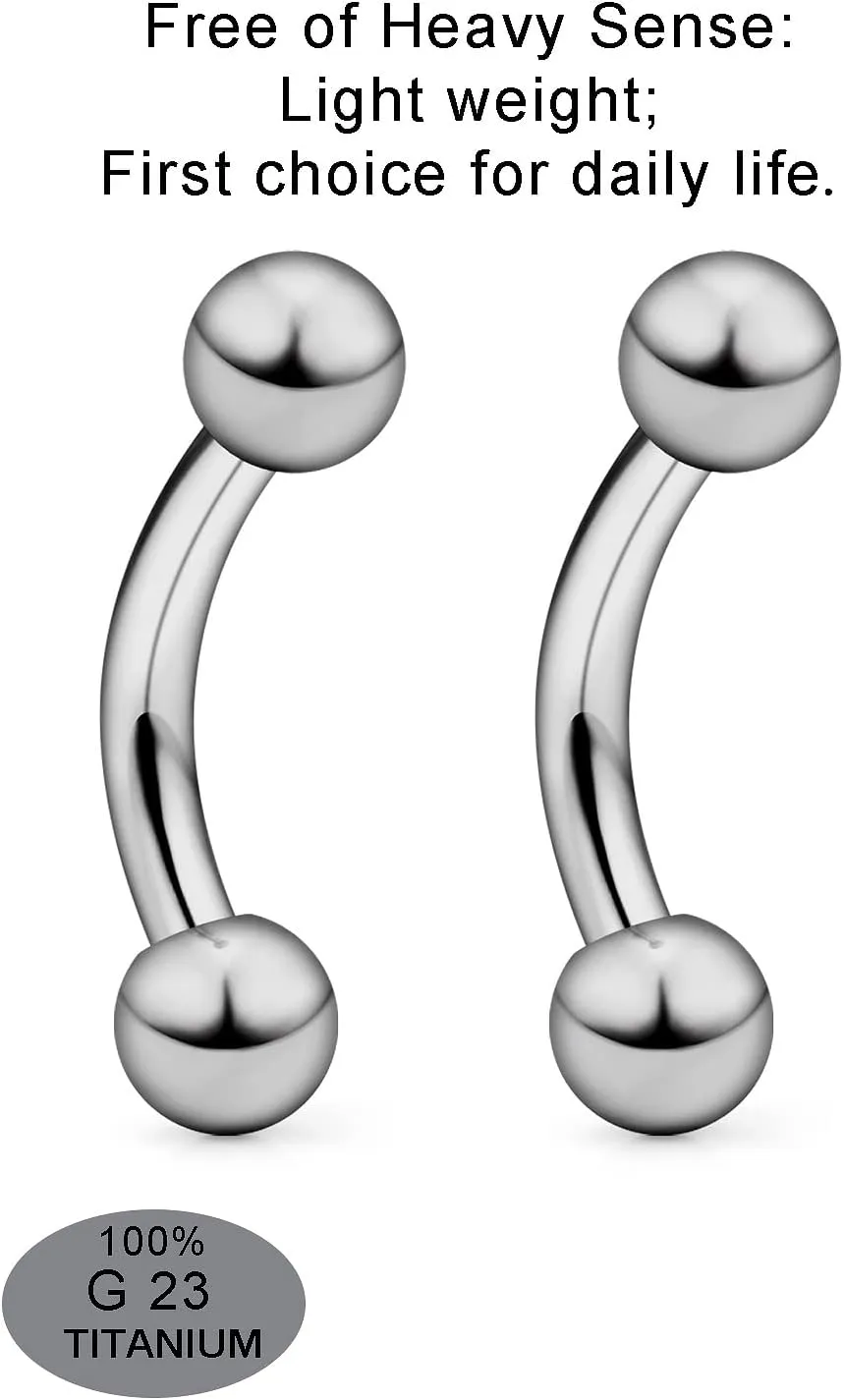 Vsnnsns 14G 16G Eyebrow Piercing Jewelry G23 Titanium Curved Barbell Eyebrow Ring Vertical Labret Lip Jewelry Rook Daith Earrings Piercing Jewelry for Women Men 6mm 8mm 10mm 12mm 14mm 16mm