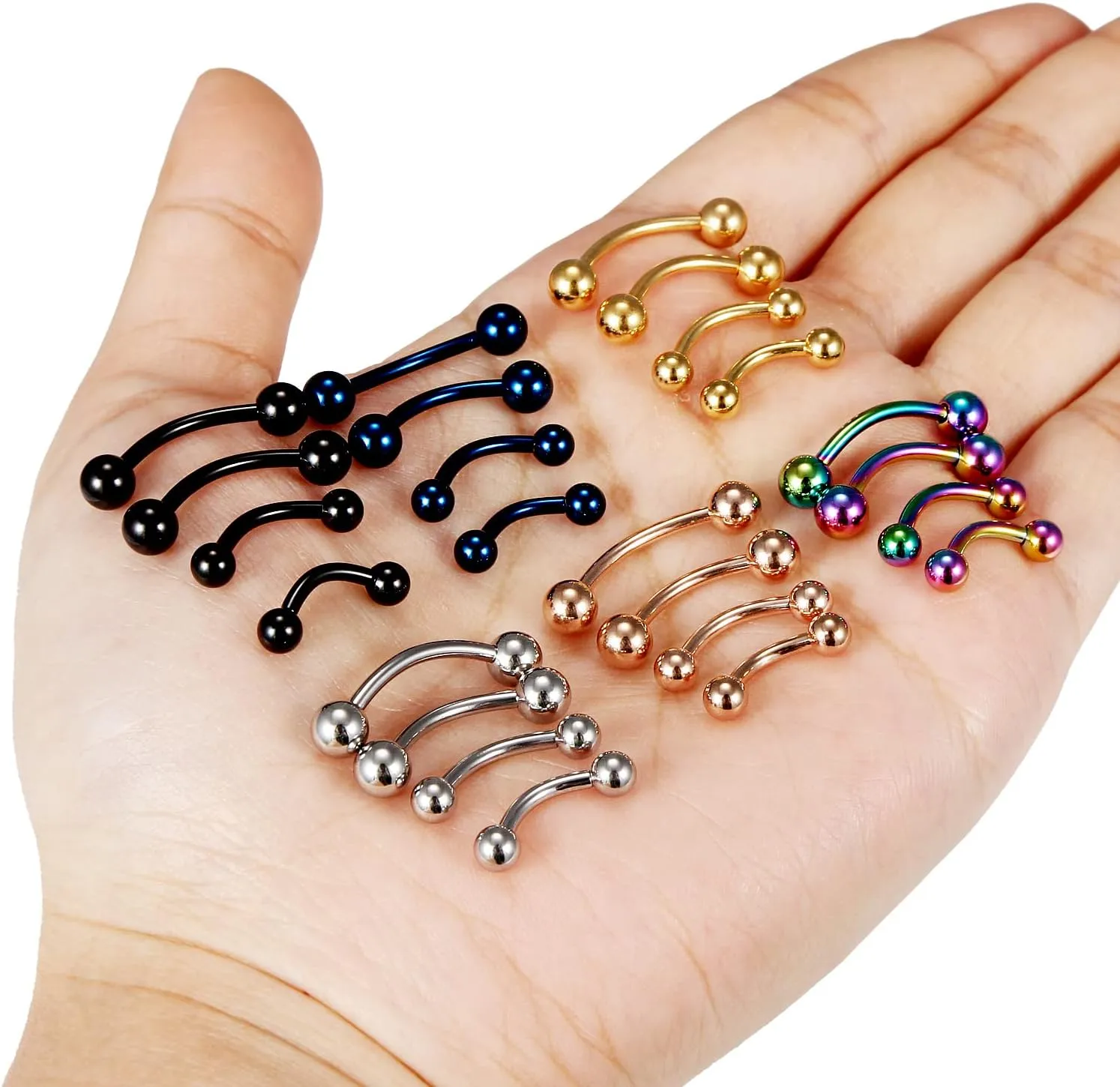 Vsnnsns 20G 16G 14G 12G Eyebrow Piercing Jewelry Surgical Steel Curved Barbell Eyebrow Ring Vertical Labret Lip Jewelry Rook Daith Earrings Piercing Jewelry for Women Men 6mm 8mm 10mm 12mm 14mm