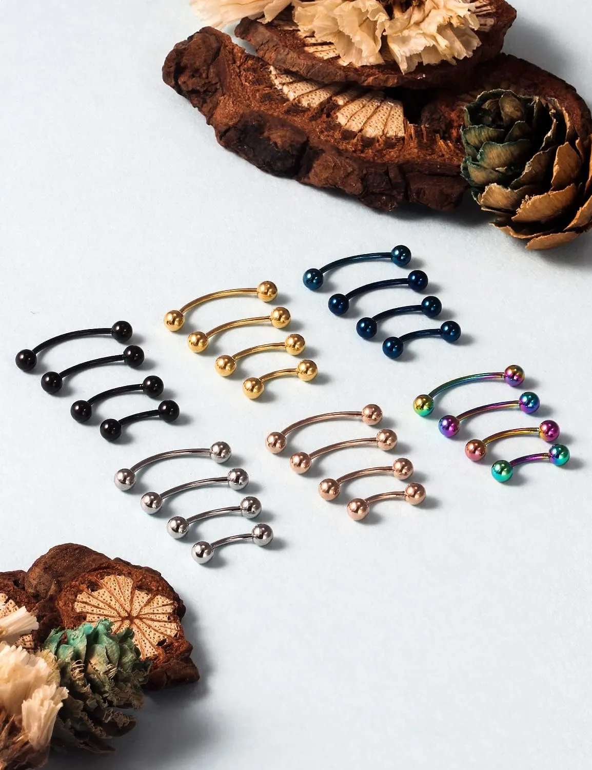Vsnnsns 20G 16G 14G 12G Eyebrow Piercing Jewelry Surgical Steel Curved Barbell Eyebrow Ring Vertical Labret Lip Jewelry Rook Daith Earrings Piercing Jewelry for Women Men 6mm 8mm 10mm 12mm 14mm