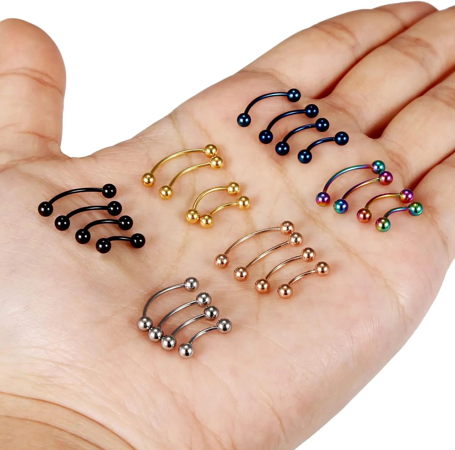 Vsnnsns 20G 16G 14G 12G Eyebrow Piercing Jewelry Surgical Steel Curved Barbell Eyebrow Ring Vertical Labret Lip Jewelry Rook Daith Earrings Piercing Jewelry for Women Men 6mm 8mm 10mm 12mm 14mm