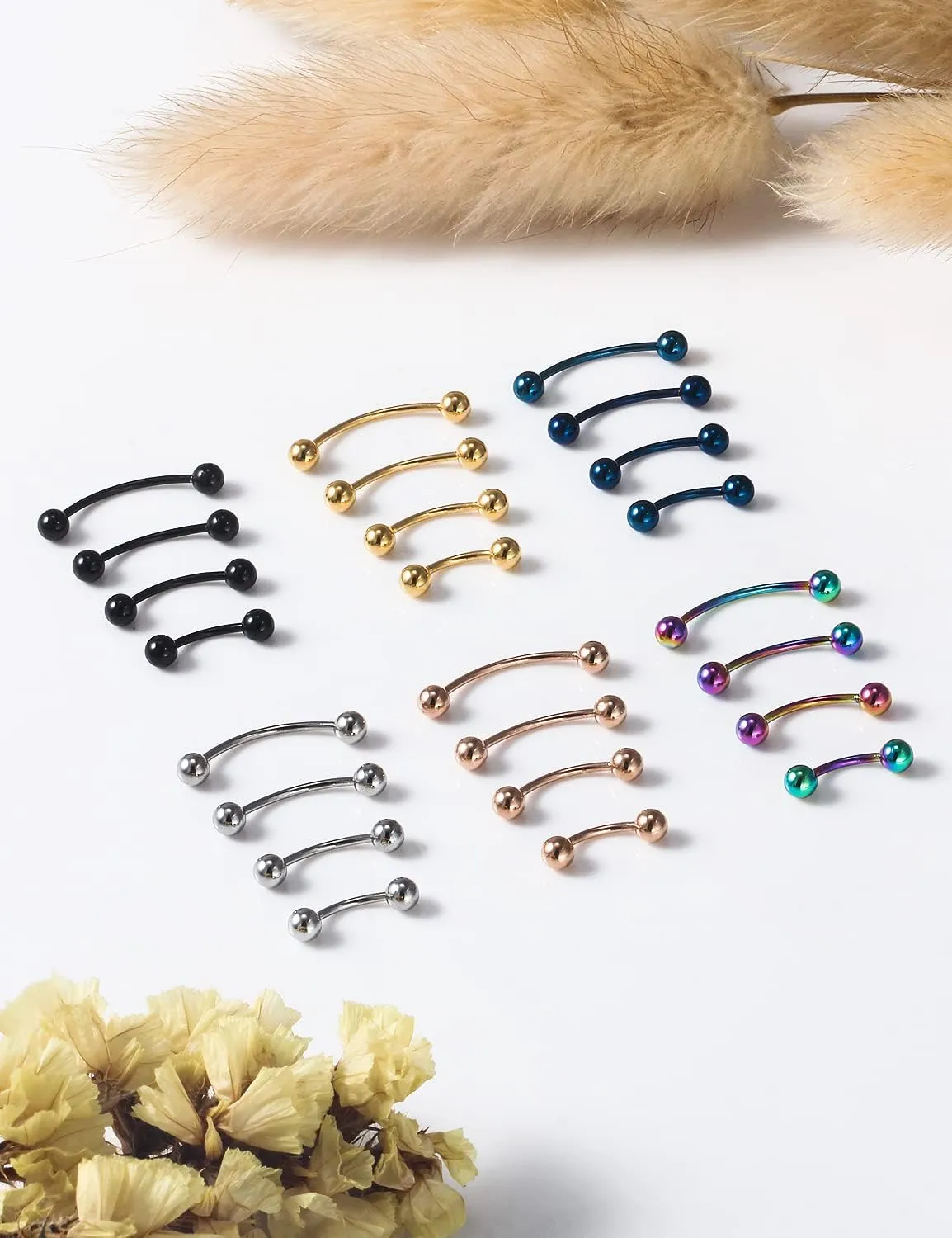 Vsnnsns 20G 16G 14G 12G Eyebrow Piercing Jewelry Surgical Steel Curved Barbell Eyebrow Ring Vertical Labret Lip Jewelry Rook Daith Earrings Piercing Jewelry for Women Men 6mm 8mm 10mm 12mm 14mm