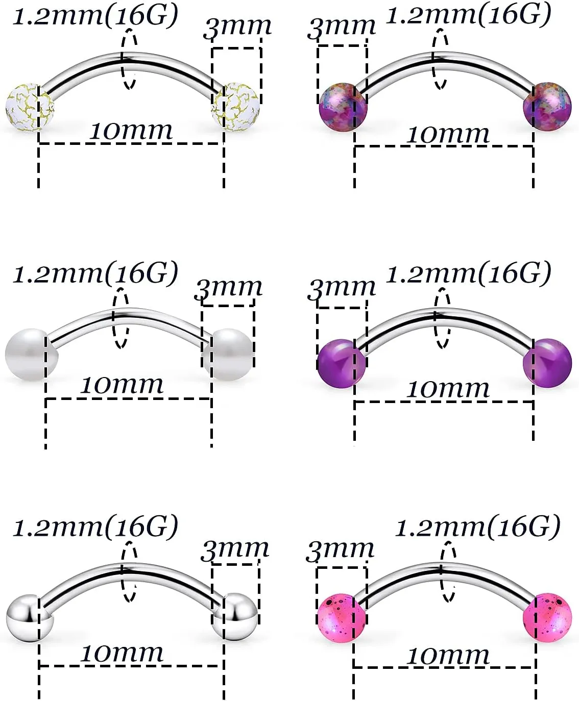 Vsnnsns Eyebrow Piercing Jewelry 16G Stainless Surgical Steel Curved Barbell Eyebrow Ring Vertical Labret Lip Jewelry Rook Daith Earrings Piercing Jewelry for Women Men 6mm 8mm 10mm 16 Gauge