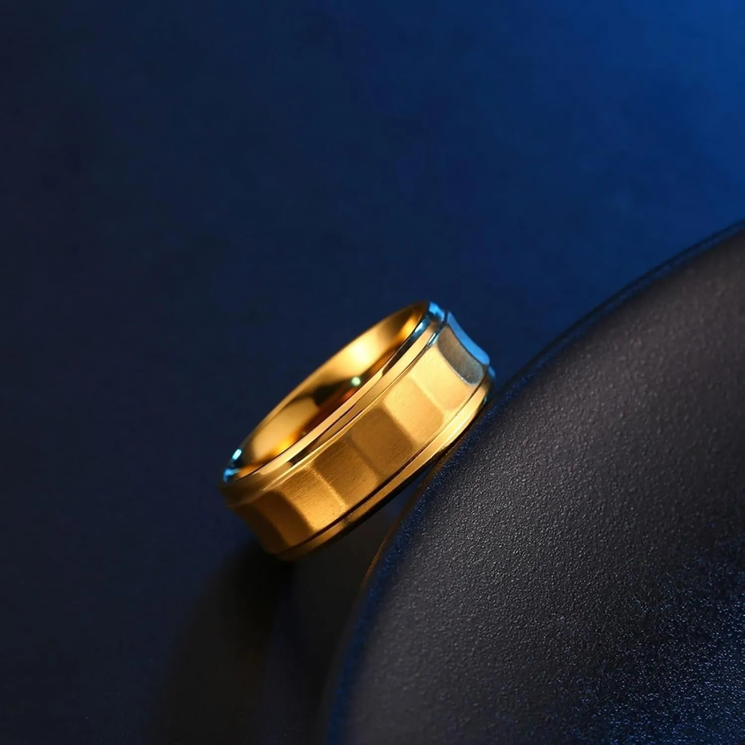 Wedding Banding, Male Stainless Steel Rings 2PCS Titanium 8mm Gold Brushed Ring Size Women 7 Men 7 for Couple Birthday Jewelry
