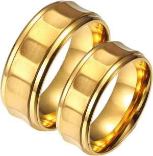 Wedding Banding, Male Stainless Steel Rings 2PCS Titanium 8mm Gold Brushed Ring Size Women 7 Men 7 for Couple Birthday Jewelry