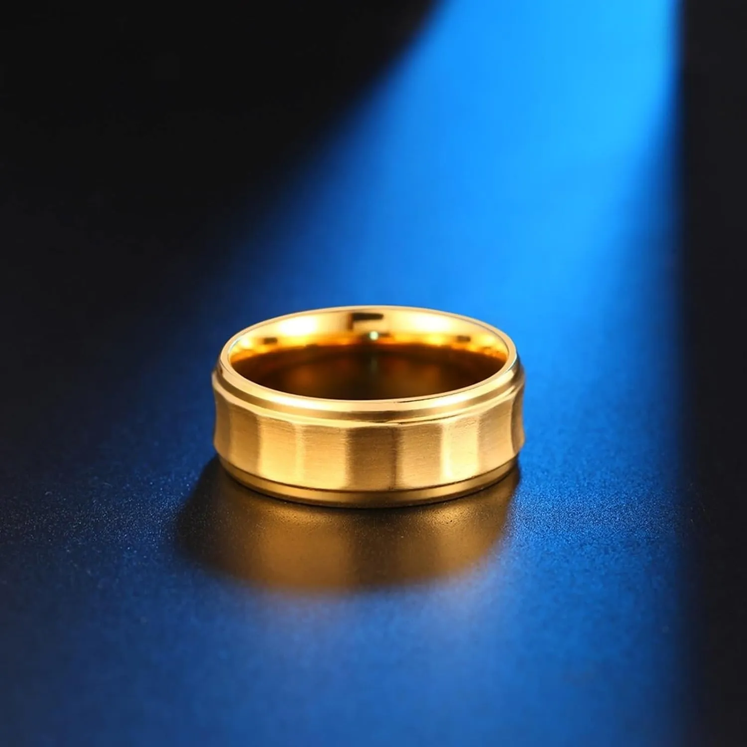 Wedding Banding, Male Stainless Steel Rings 2PCS Titanium 8mm Gold Brushed Ring Size Women 7 Men 7 for Couple Birthday Jewelry