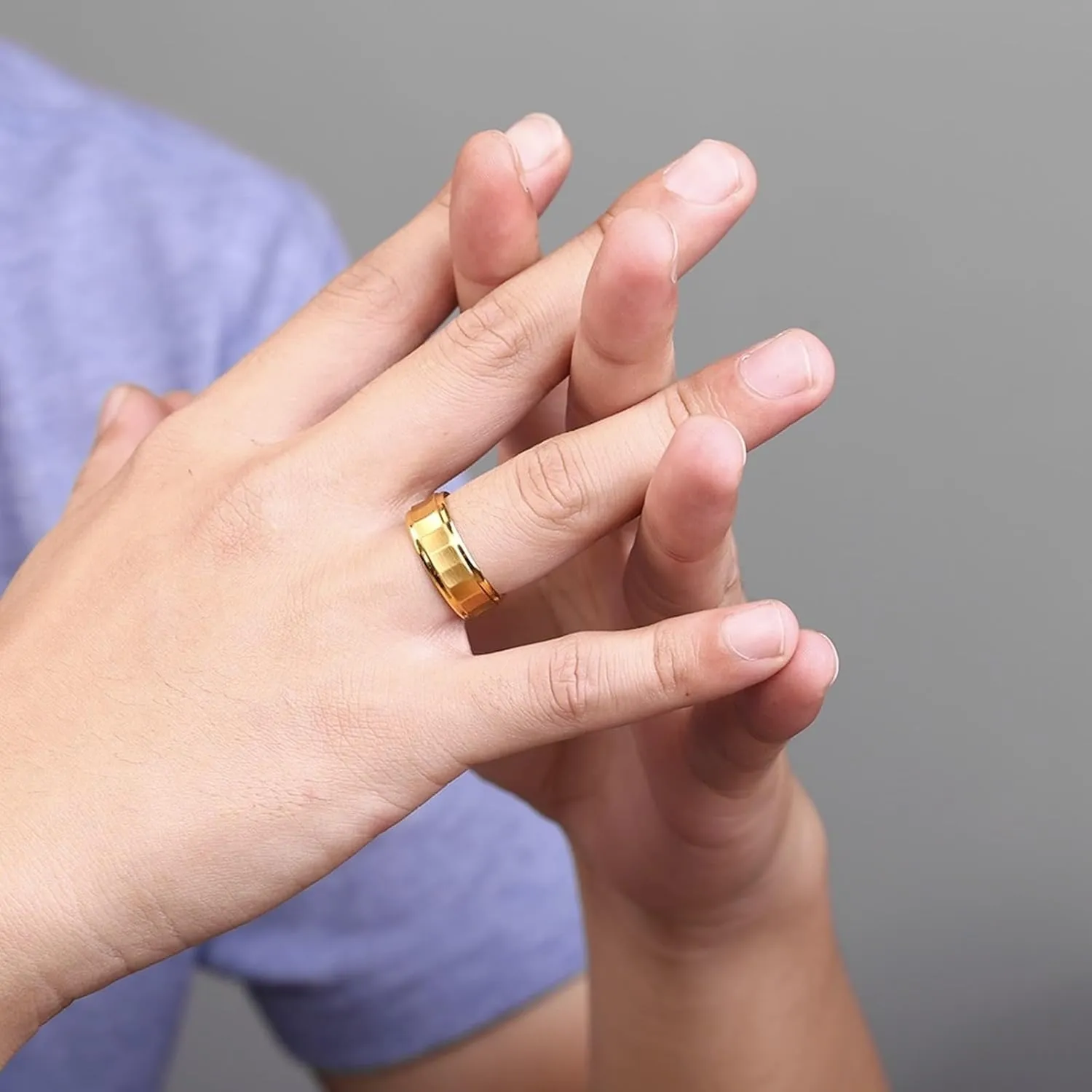 Wedding Banding, Male Stainless Steel Rings 2PCS Titanium 8mm Gold Brushed Ring Size Women 7 Men 7 for Couple Birthday Jewelry