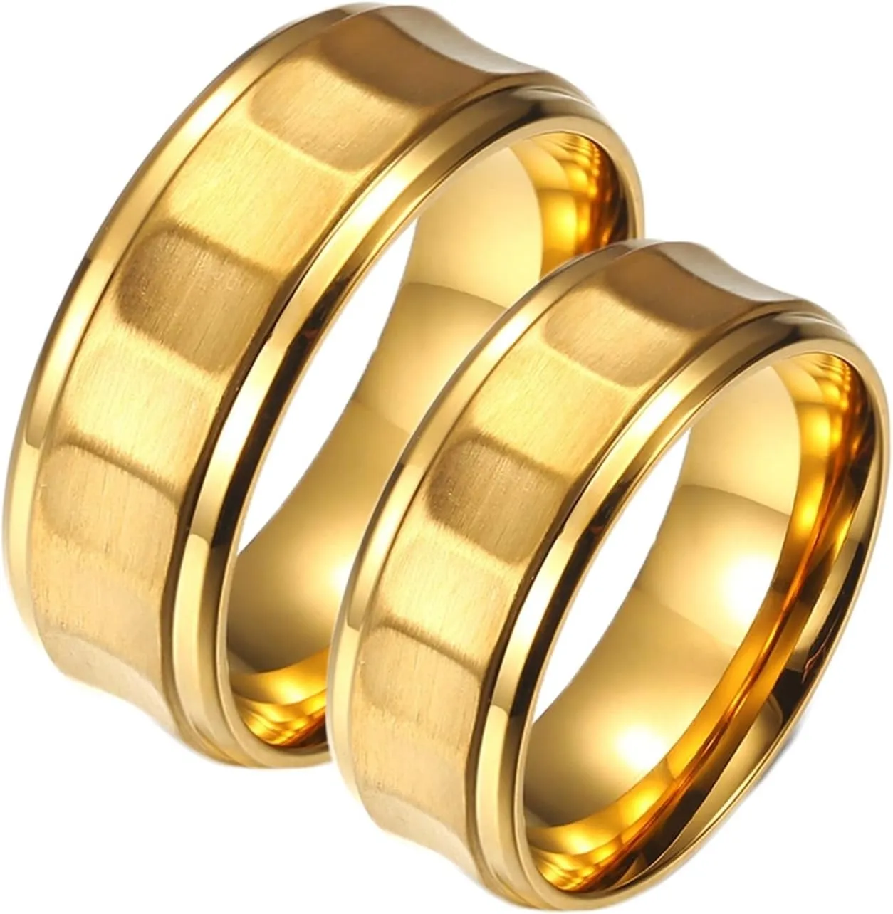 Wedding Banding, Male Stainless Steel Rings 2PCS Titanium 8mm Gold Brushed Ring Size Women 7 Men 7 for Couple Birthday Jewelry