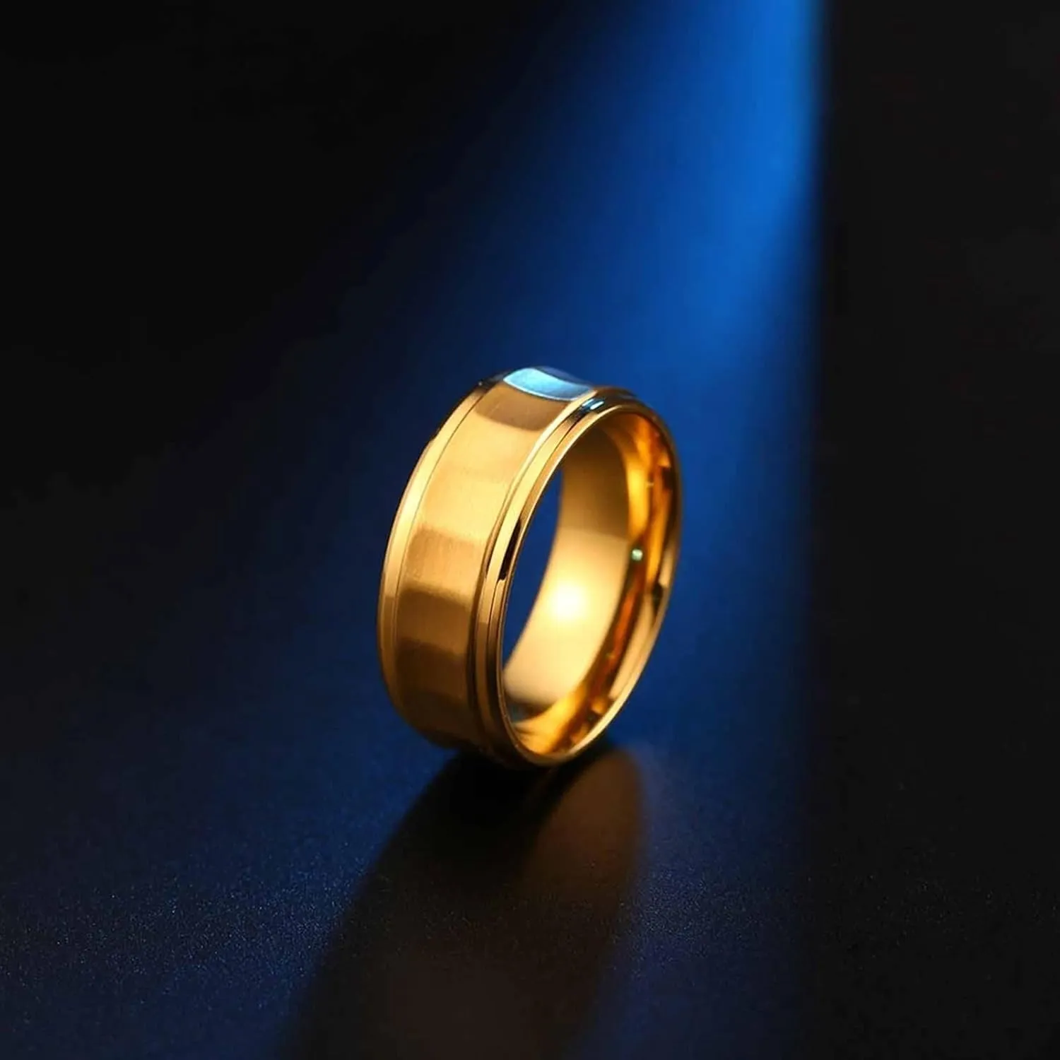 Wedding Banding, Male Stainless Steel Rings 2PCS Titanium 8mm Gold Brushed Ring Size Women 7 Men 7 for Couple Birthday Jewelry