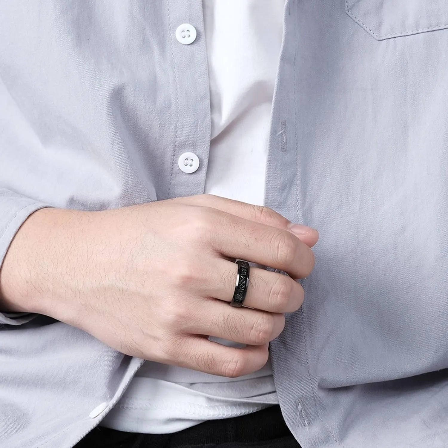 Wedding Ring for Youth Husband, Men Tungsten Carbide Ring 2PCS 6mm 8mm Black Ring Inlay Metal Size Women 6 Men 7 for Couple Promise Jewelry