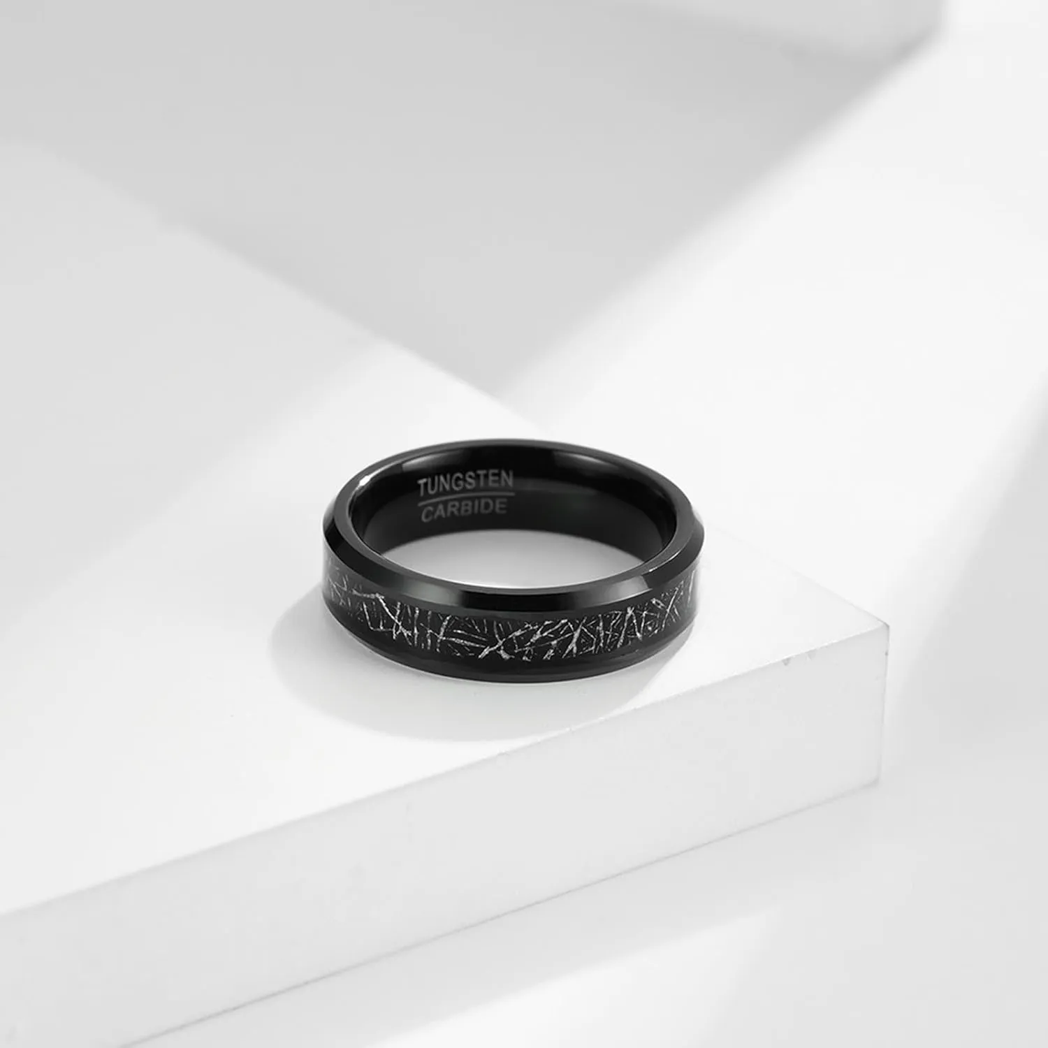 Wedding Ring for Youth Husband, Men Tungsten Carbide Ring 2PCS 6mm 8mm Black Ring Inlay Metal Size Women 6 Men 7 for Couple Promise Jewelry