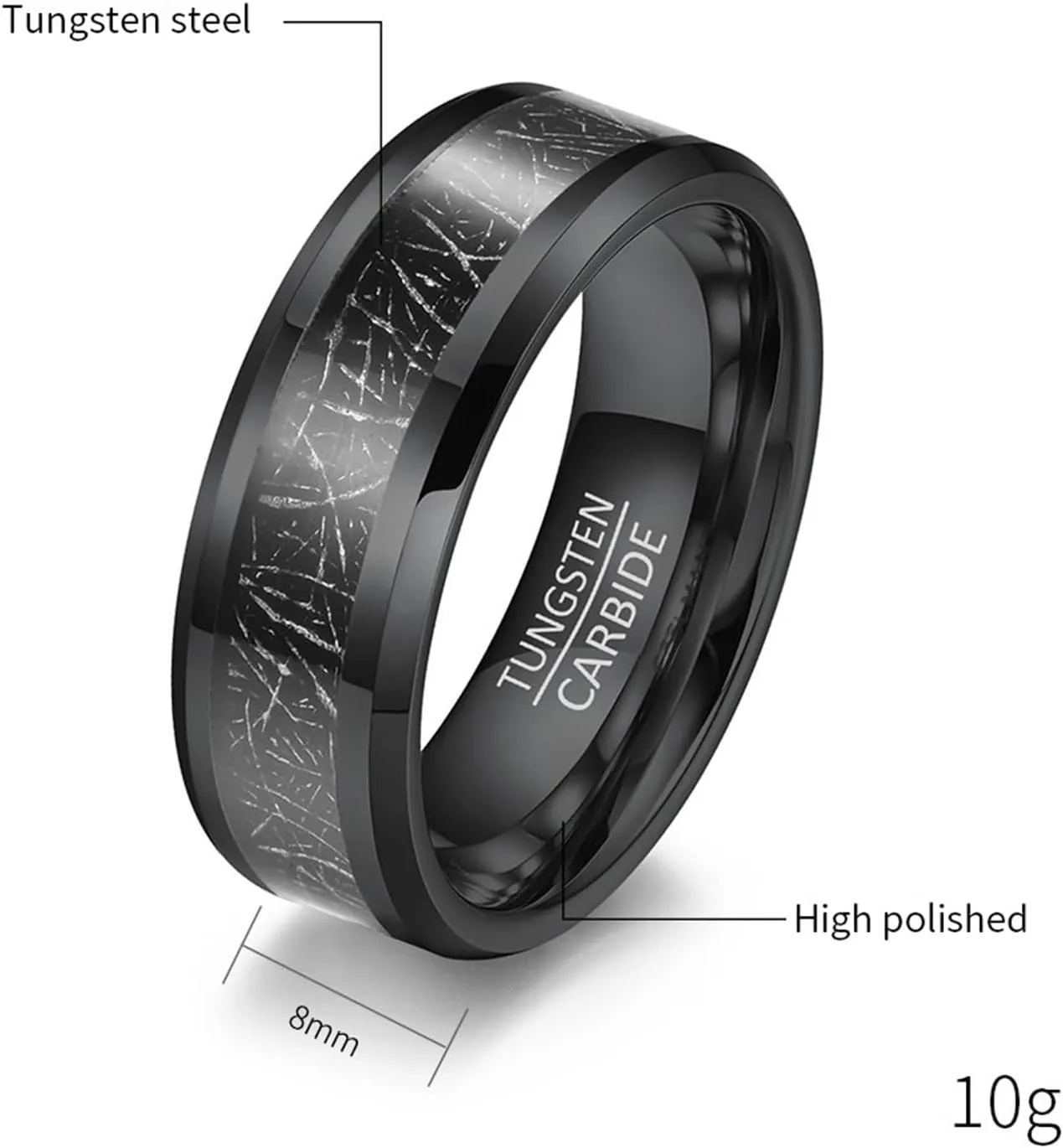 Wedding Ring for Youth Husband, Men Tungsten Carbide Ring 2PCS 6mm 8mm Black Ring Inlay Metal Size Women 6 Men 7 for Couple Promise Jewelry