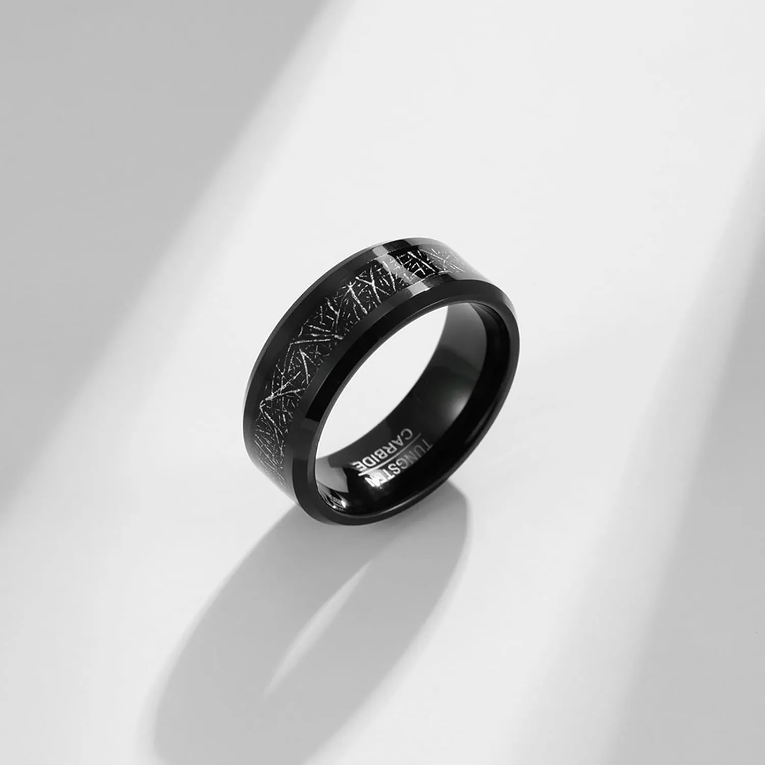 Wedding Ring for Youth Husband, Men Tungsten Carbide Ring 2PCS 6mm 8mm Black Ring Inlay Metal Size Women 6 Men 7 for Couple Promise Jewelry