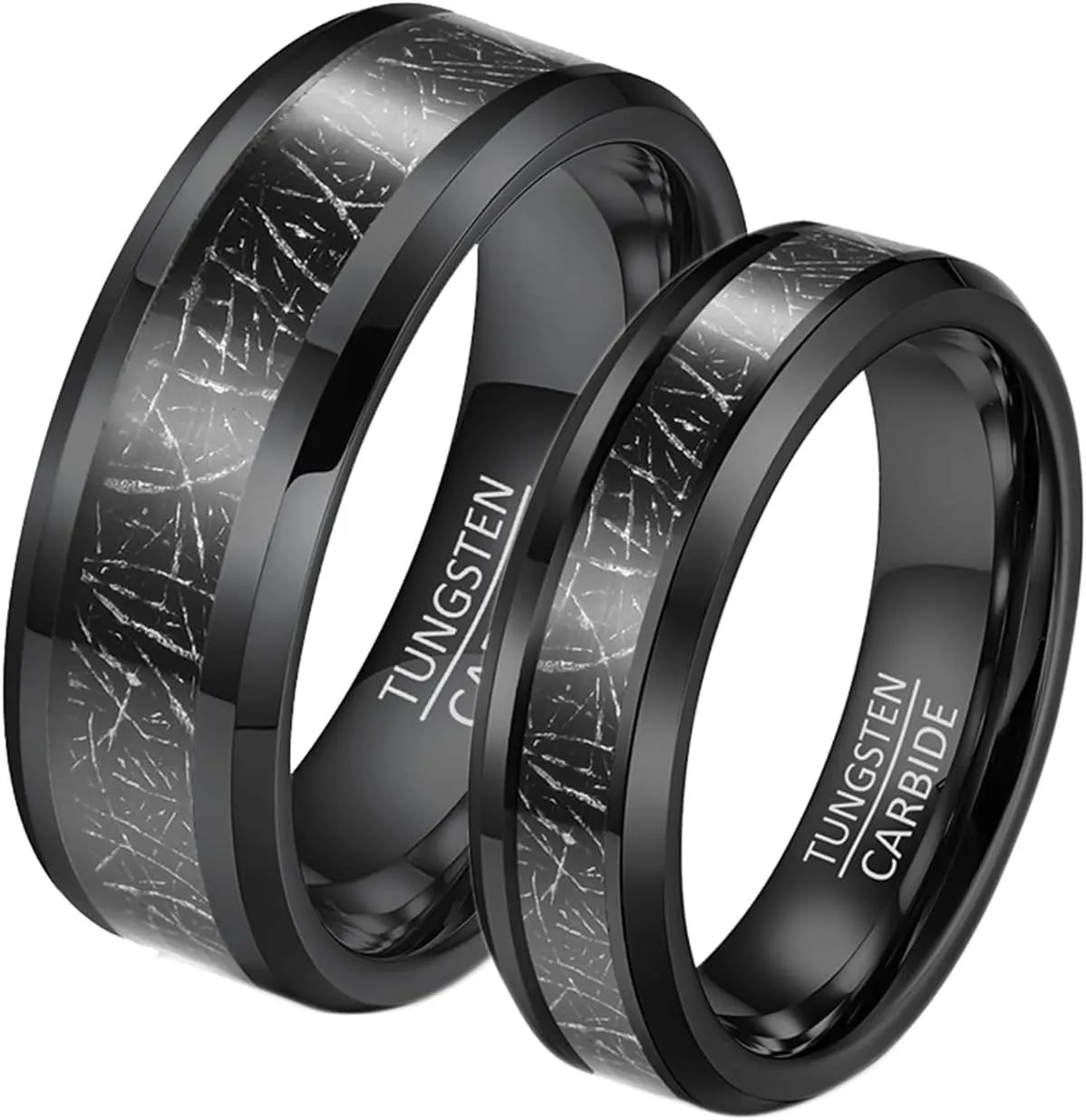 Wedding Ring for Youth Husband, Men Tungsten Carbide Ring 2PCS 6mm 8mm Black Ring Inlay Metal Size Women 6 Men 7 for Couple Promise Jewelry
