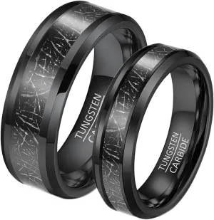 Wedding Ring for Youth Husband, Men Tungsten Carbide Ring 2PCS 6mm 8mm Black Ring Inlay Metal Size Women 6 Men 7 for Couple Promise Jewelry