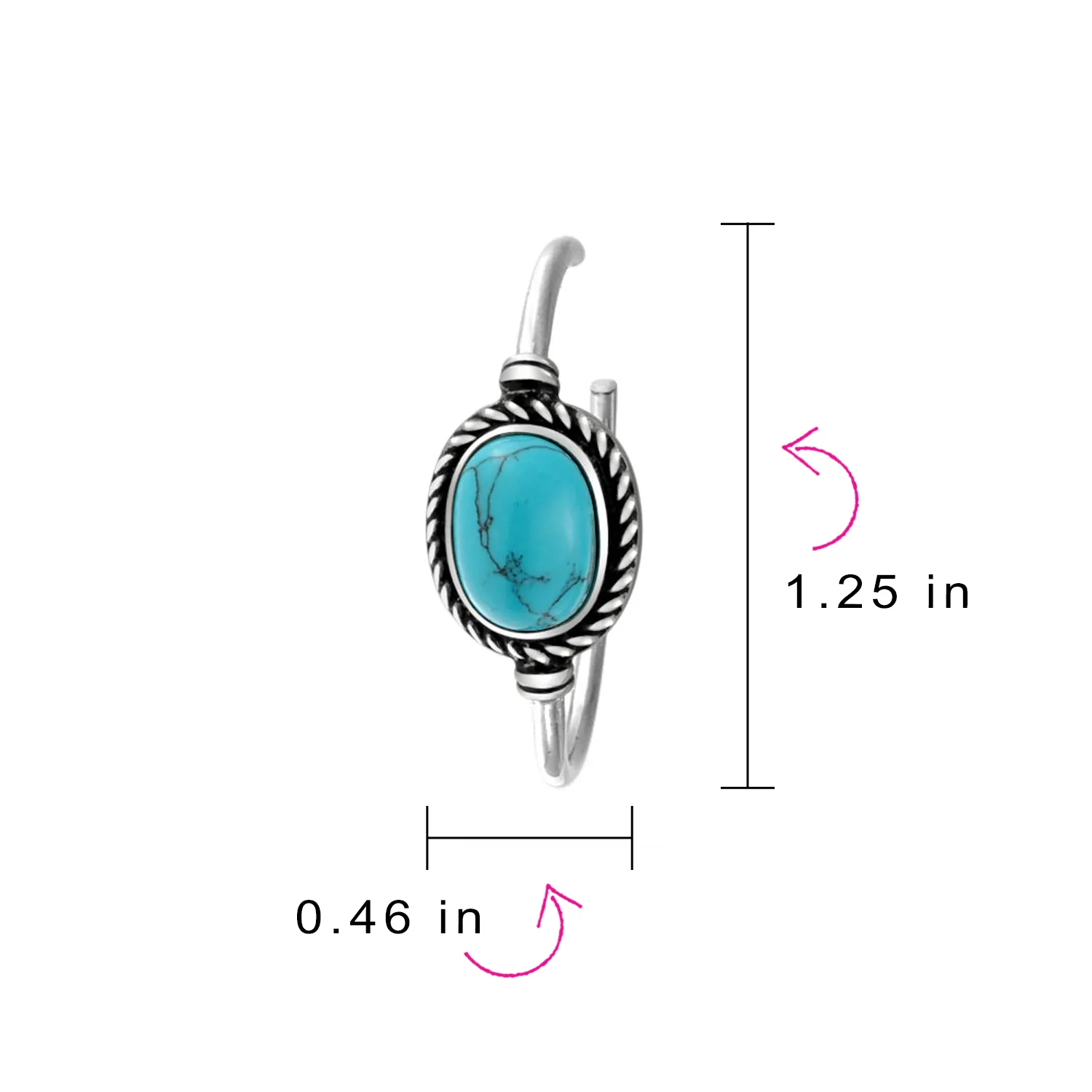 Western Style Oval Blue Turquoise CZ Hoop Earrings Silver Tone 1.25 Inch Diameter