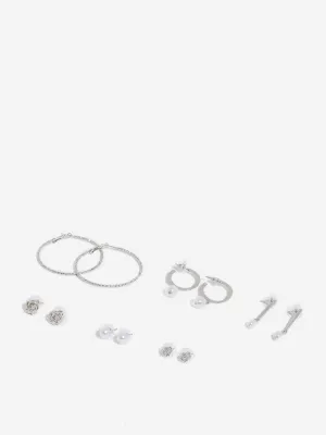Westside Accessories Silver Studs and Hoops Earrings - Pack of 6