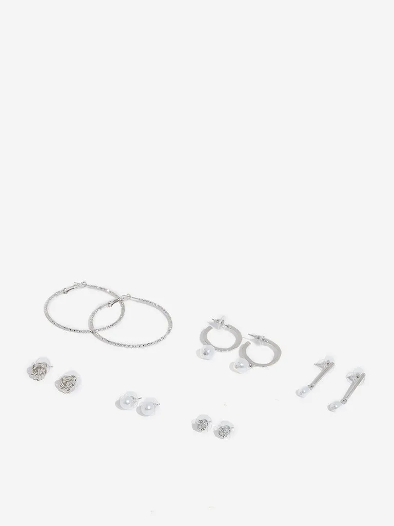 Westside Accessories Silver Studs and Hoops Earrings - Pack of 6