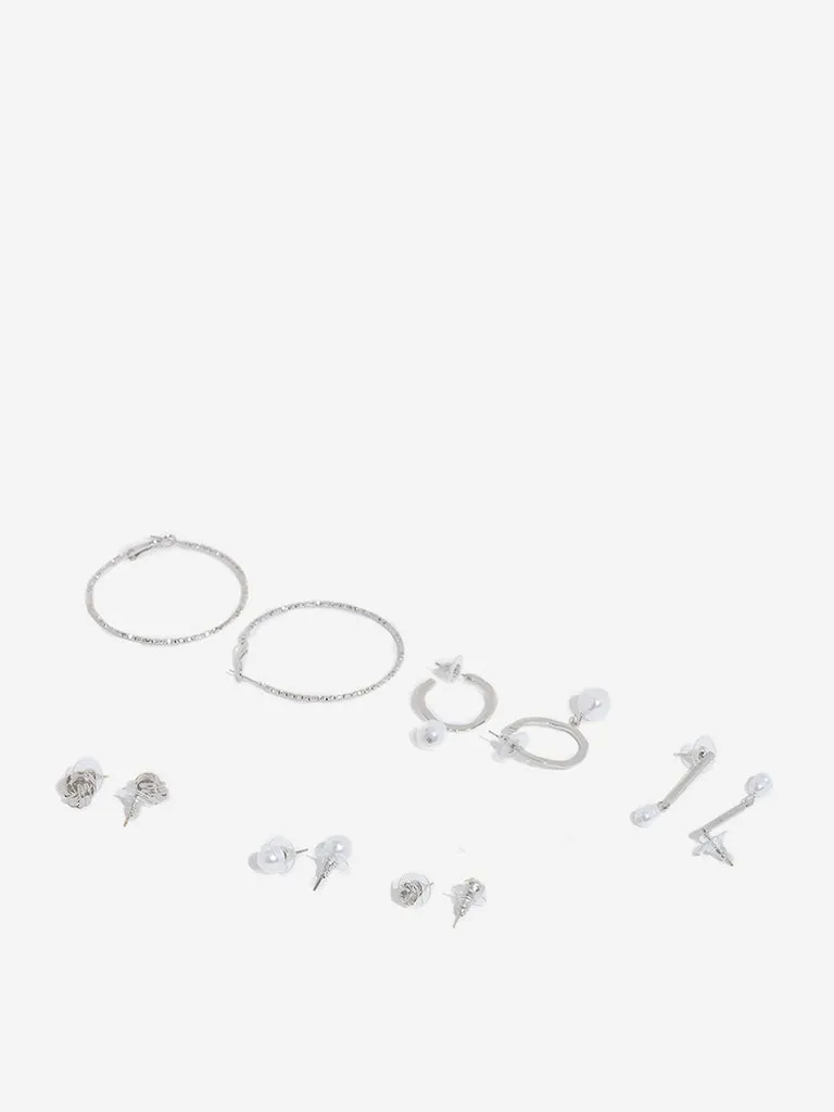 Westside Accessories Silver Studs and Hoops Earrings - Pack of 6