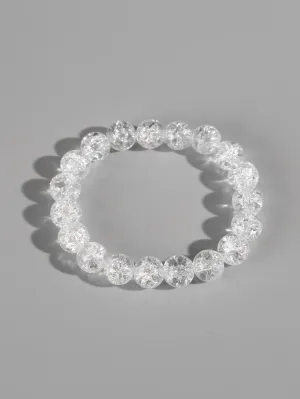 White Crystal Pattern Minimalist Beaded Bracelet Boho Crafted Creative Beads