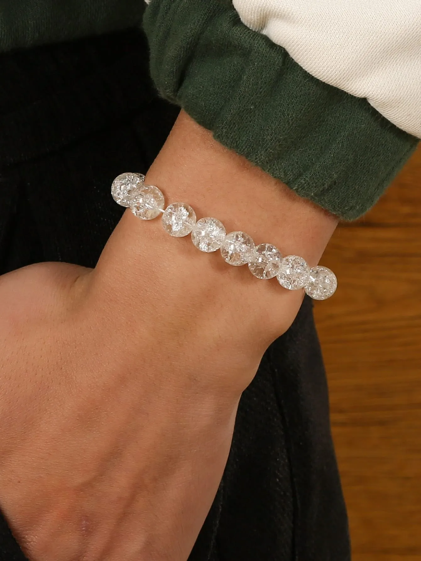 White Crystal Pattern Minimalist Beaded Bracelet Boho Crafted Creative Beads