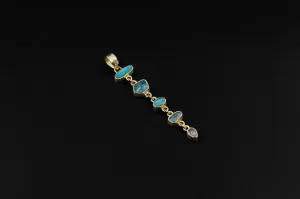 White Faceted Zircon, Aquamarine, Australian Opal Doublet & Blue Moonstone Pendant 18k Gold-Plated Sterling Silver, Texture, Unique Gift