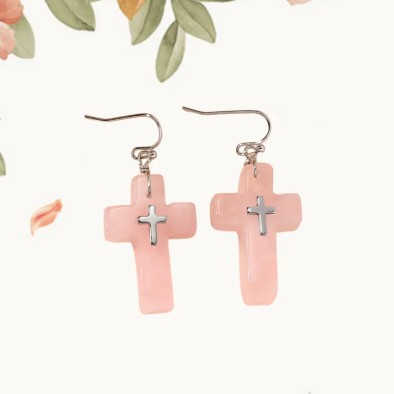 Wholesale Natural Stone Cross Earrings