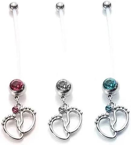 Women Baby Feet Belly Navel Ring,Flexible Bar Pregnancy Maternity Body Piercing White