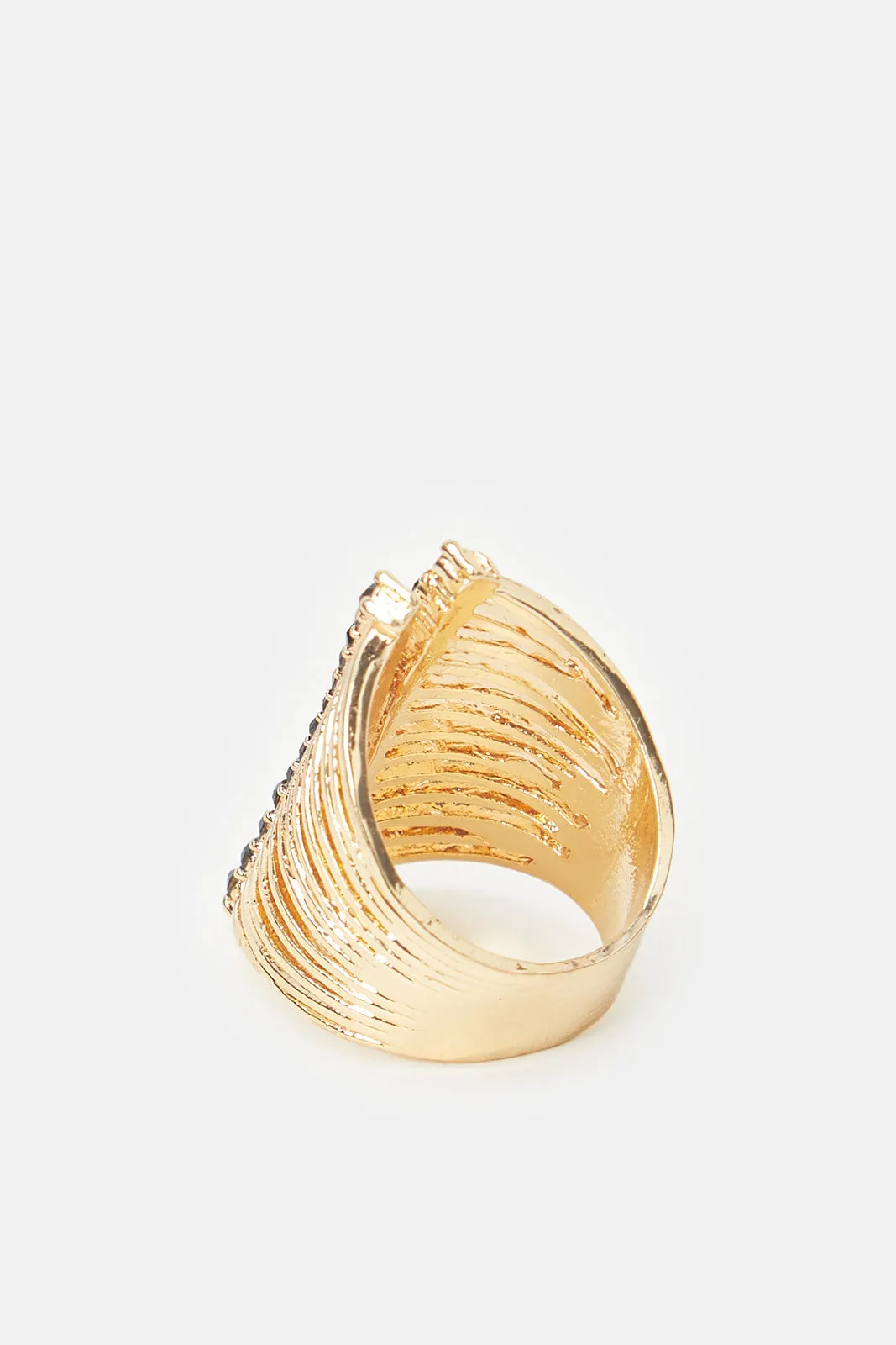 Women Black And Gold Embellished Ring