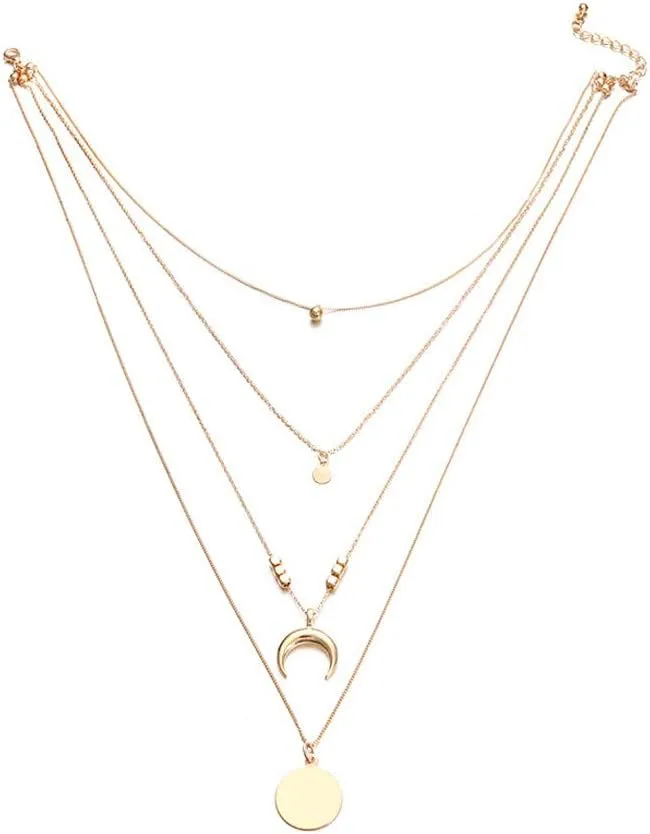 Women Multi Layered Necklace Moon Pendant Necklace Choker Necklaces Jewelry (Gold, One Size)