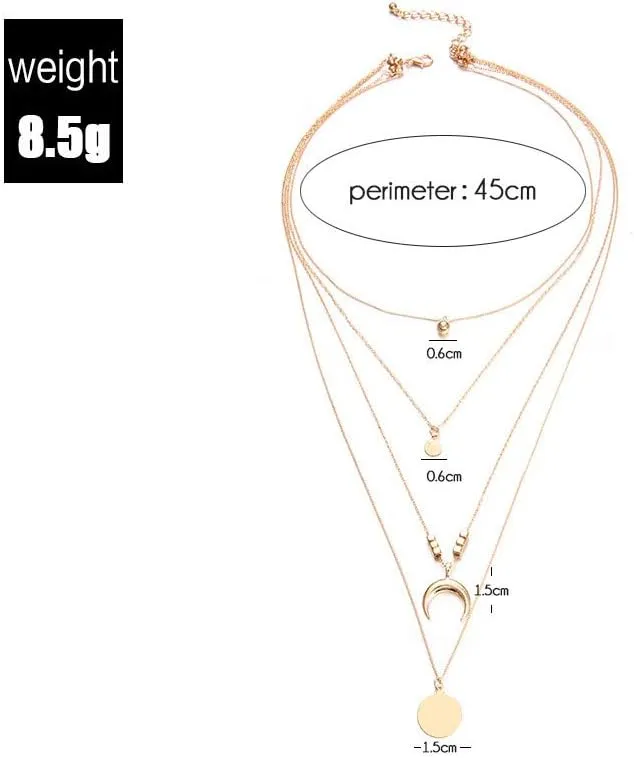 Women Multi Layered Necklace Moon Pendant Necklace Choker Necklaces Jewelry (Gold, One Size)