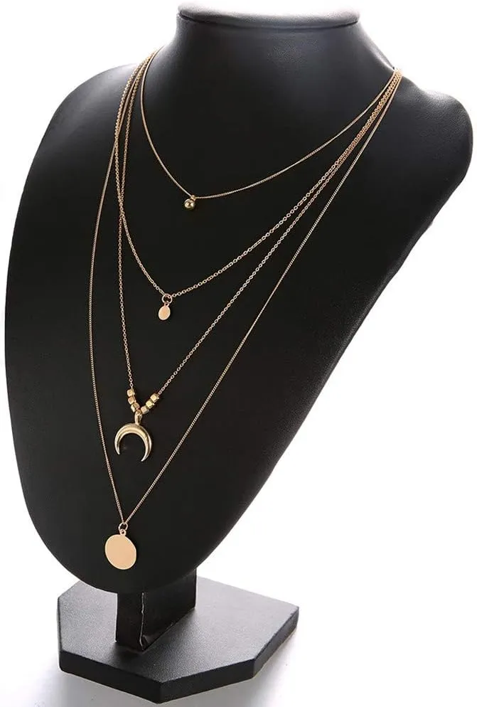 Women Multi Layered Necklace Moon Pendant Necklace Choker Necklaces Jewelry (Gold, One Size)