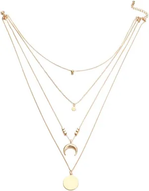 Women Multi Layered Necklace Moon Pendant Necklace Choker Necklaces Jewelry (Gold, One Size)