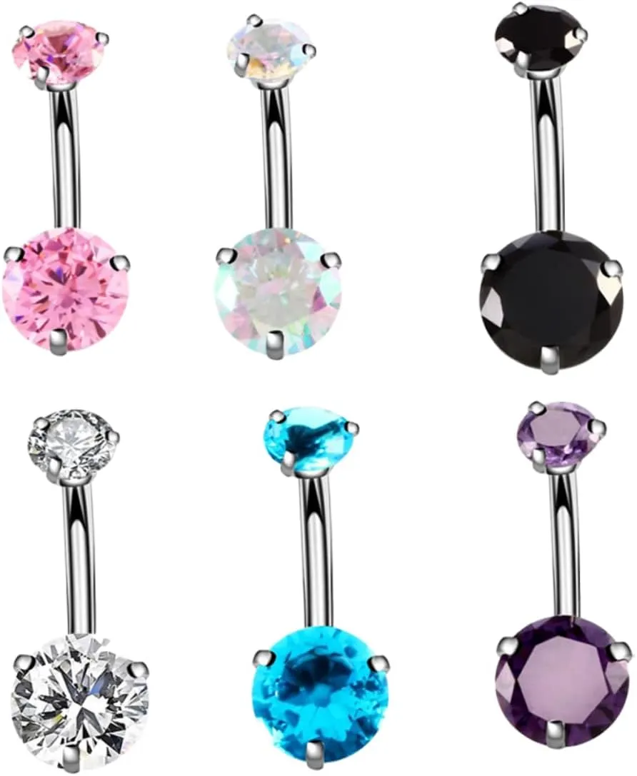 Women's Navel Piercing Rings 6Pcs Belly Button Jewelry Zircon Stones for Stylish Appearance