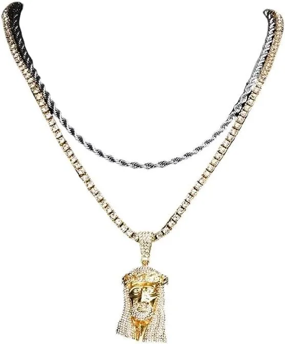 Women's Necklace Jesus Pendant Gold Color Box Chain For Men Head Face Christian Fashion Jewelry PTPNU1786