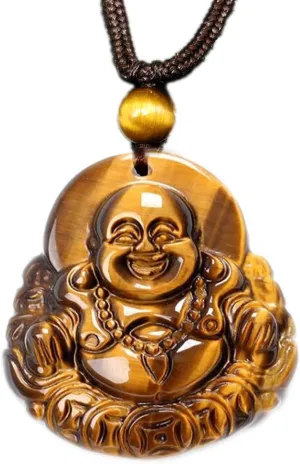 Women's Necklaces Men's Necklaces Tiger Eye Stone Laughing Maitreya Buddha Talisman Amulet Protection Pendant Necklace Natural Healing Crystal Carved Gemstone Necklace for Lucky