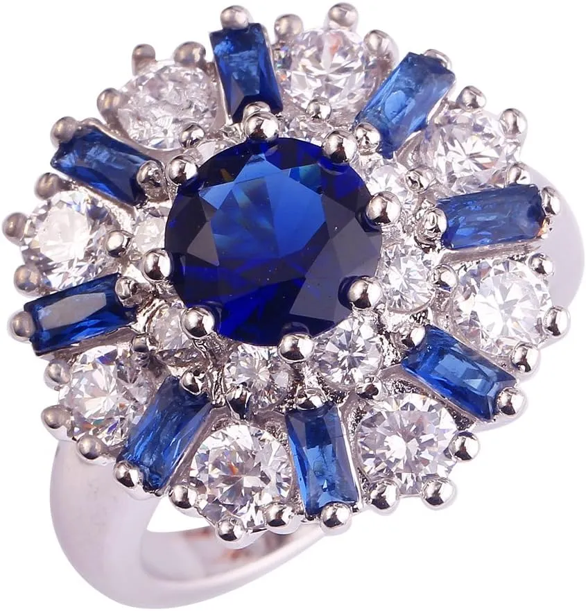 Women's Statement Rings Fashion Jewelry 925 Sterling Silver Plated Simulated Amethyst Cluster Flower Ring
