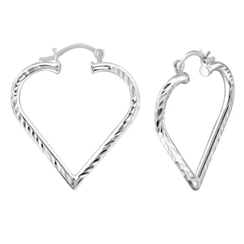 Womens Sterling Silver .925 Heart Hoop Earrings