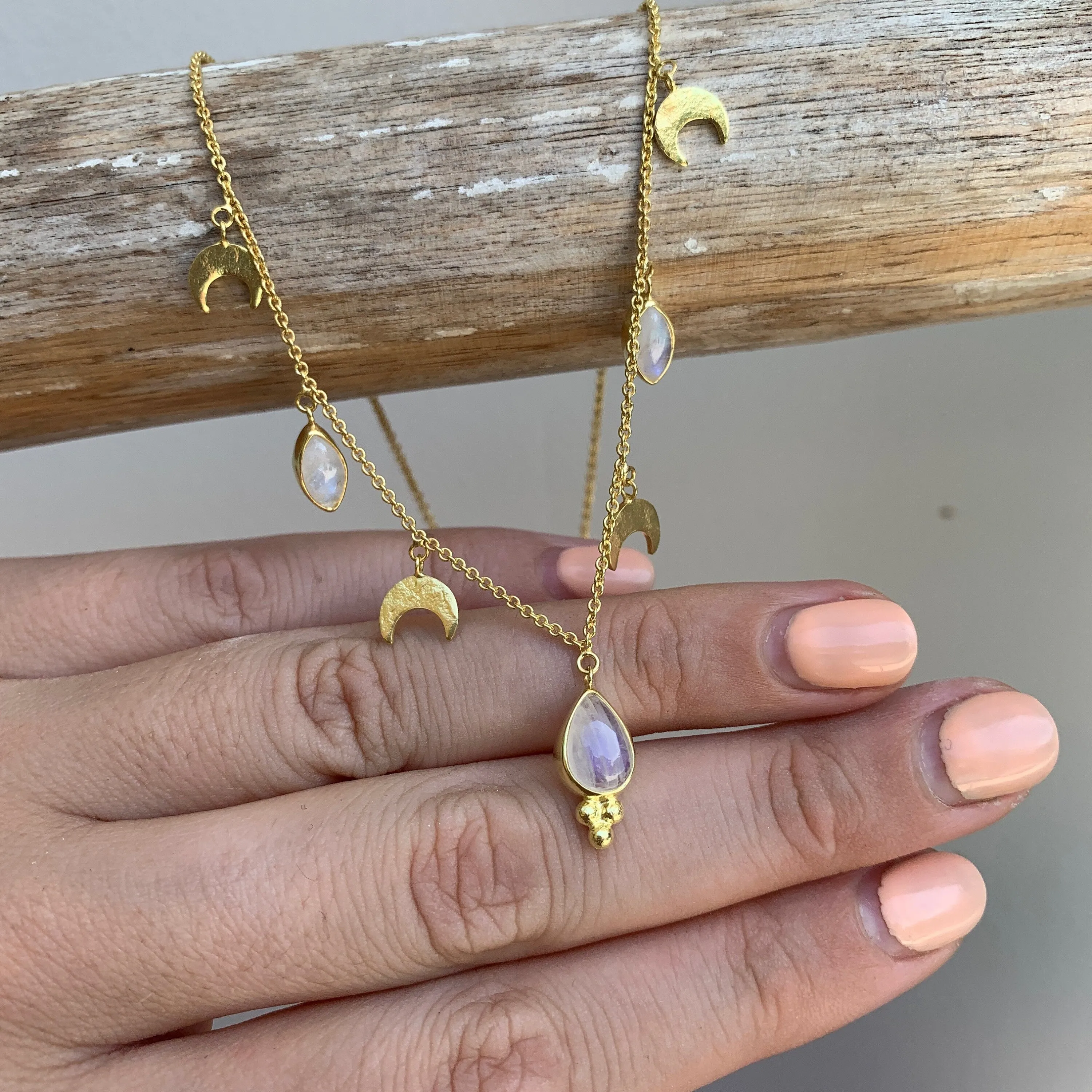 Worlds Apart Delicate 14K Gold Moonstone Necklace