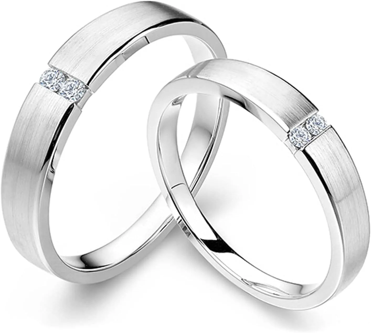 WSX Diamond Matching Couples Rings for for Him and Her Sterling Silver/10K/14K/18K Wedding Promise Rings, Free Engrave