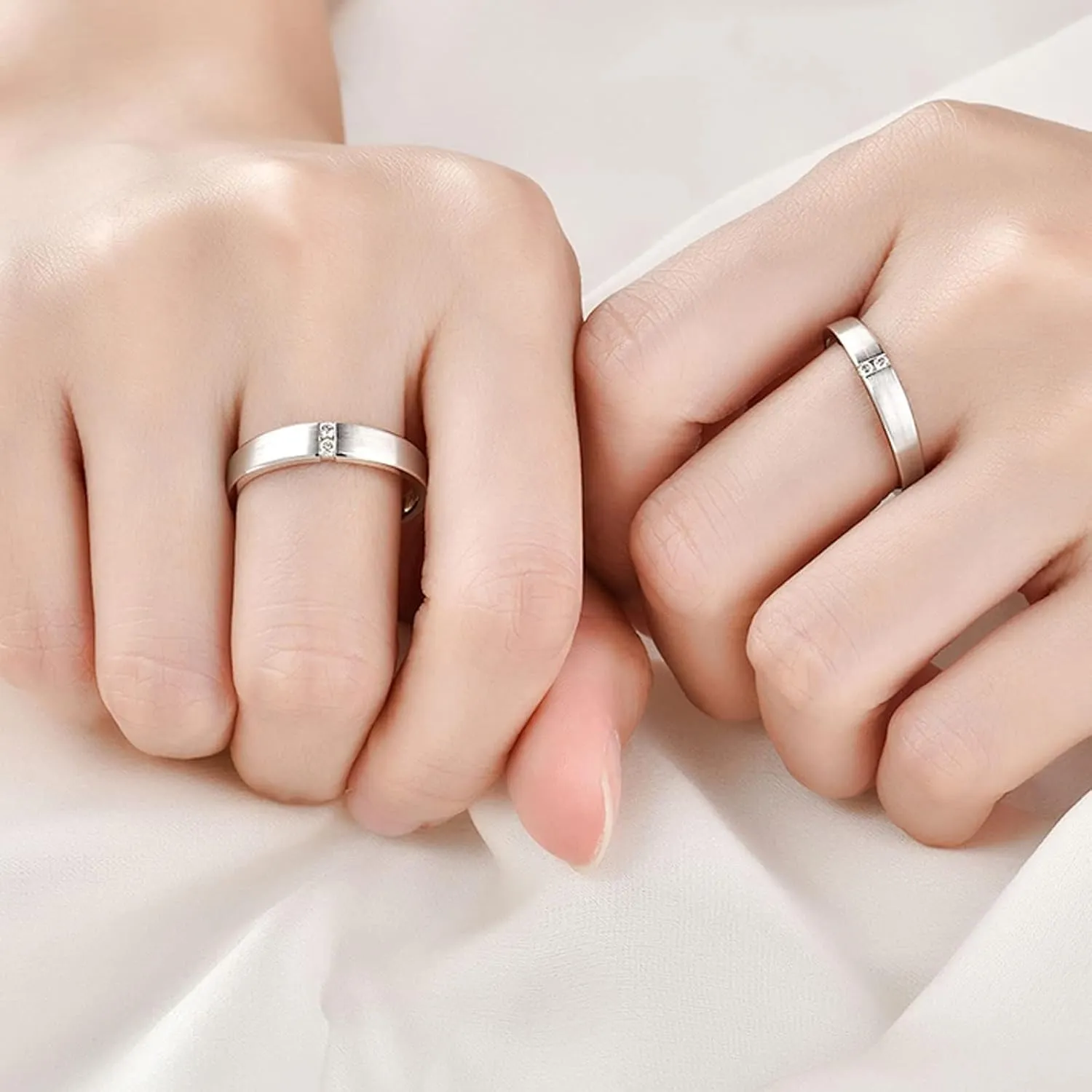 WSX Diamond Matching Couples Rings for for Him and Her Sterling Silver/10K/14K/18K Wedding Promise Rings, Free Engrave
