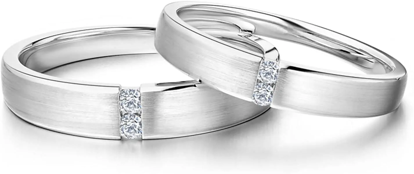 WSX Diamond Matching Couples Rings for for Him and Her Sterling Silver/10K/14K/18K Wedding Promise Rings, Free Engrave