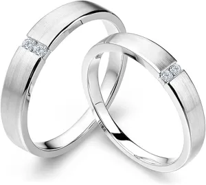WSX Diamond Matching Couples Rings for for Him and Her Sterling Silver/10K/14K/18K Wedding Promise Rings, Free Engrave