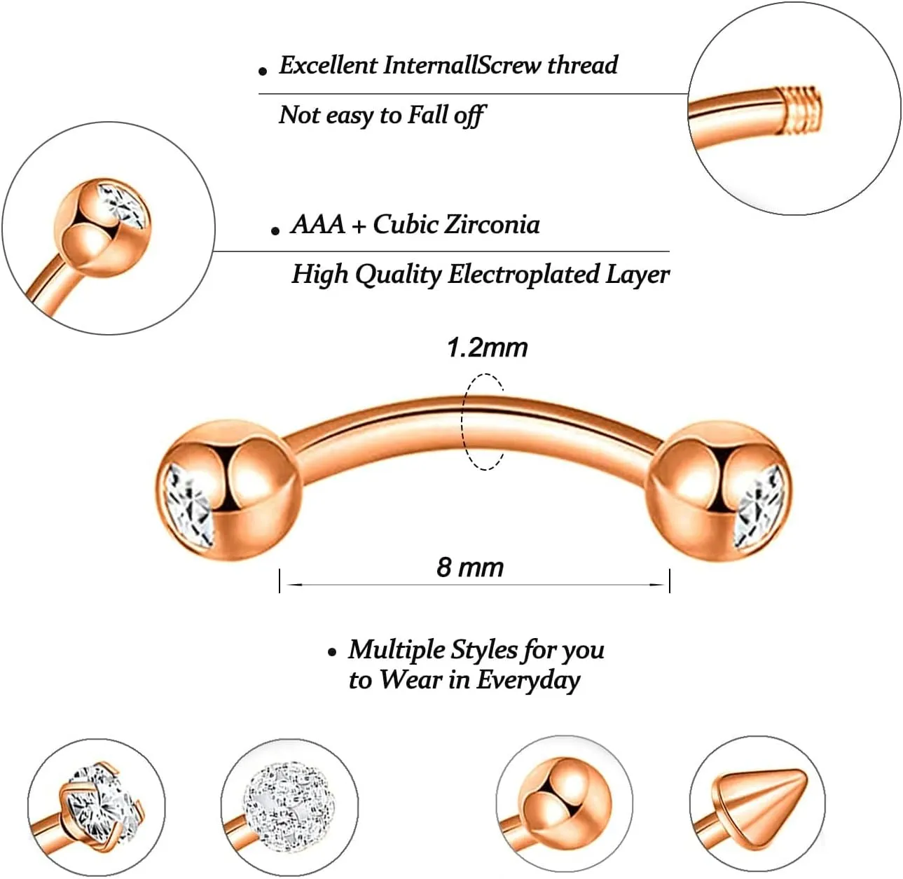 YACHY 18Pcs 16G Eyebrow Piercing Jewelry for Women Men, Rings Rook Earrings Curved Barbells Cartilage Daith Helix Tragus Body Piercings Belly Lip Ring