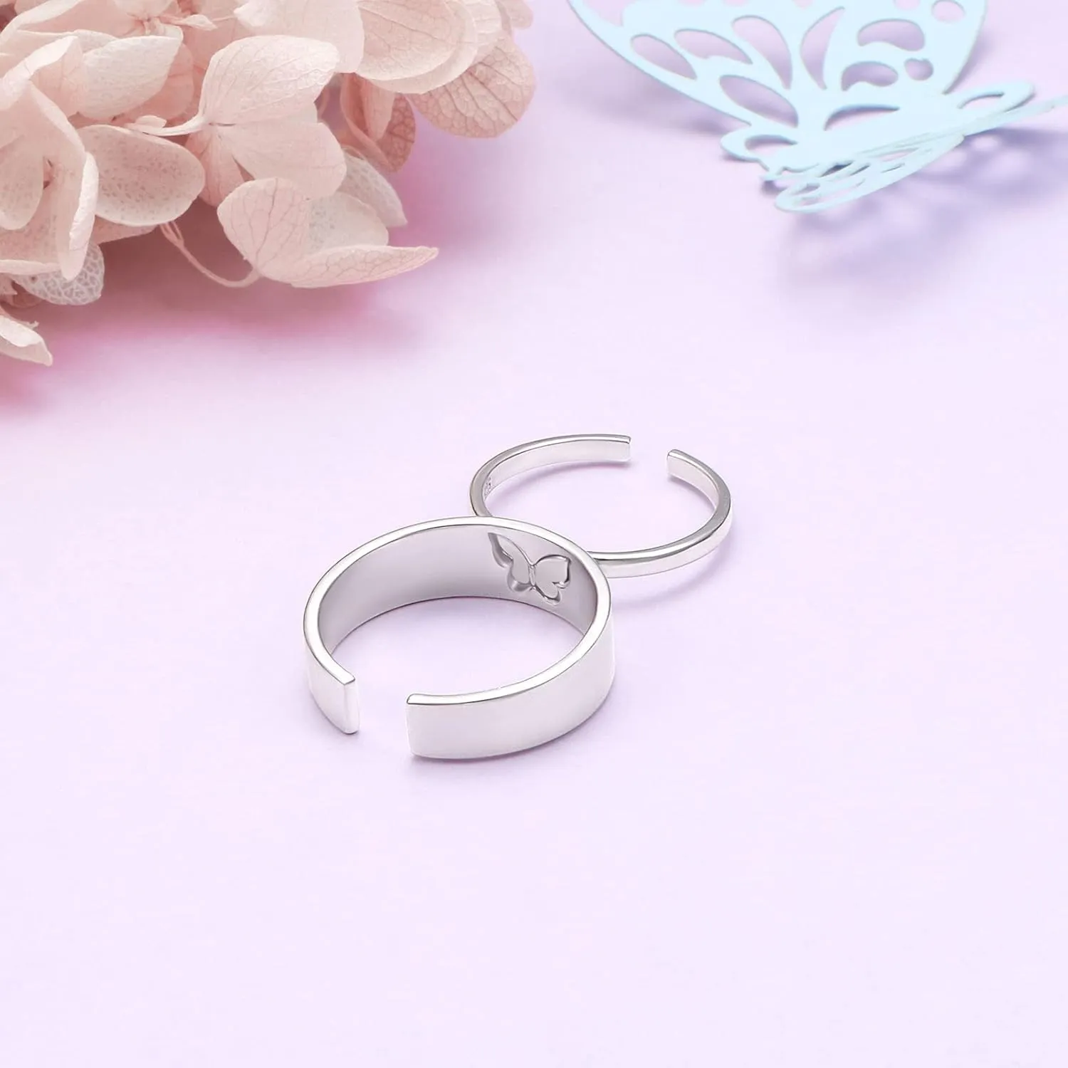 Yearace Couple Rings, 925 Sterling Silver Promise Ring for Couples Romantic Love Couples Jewelry Gifts, Adjustable Engagement Wedding Ring for Him and Her
