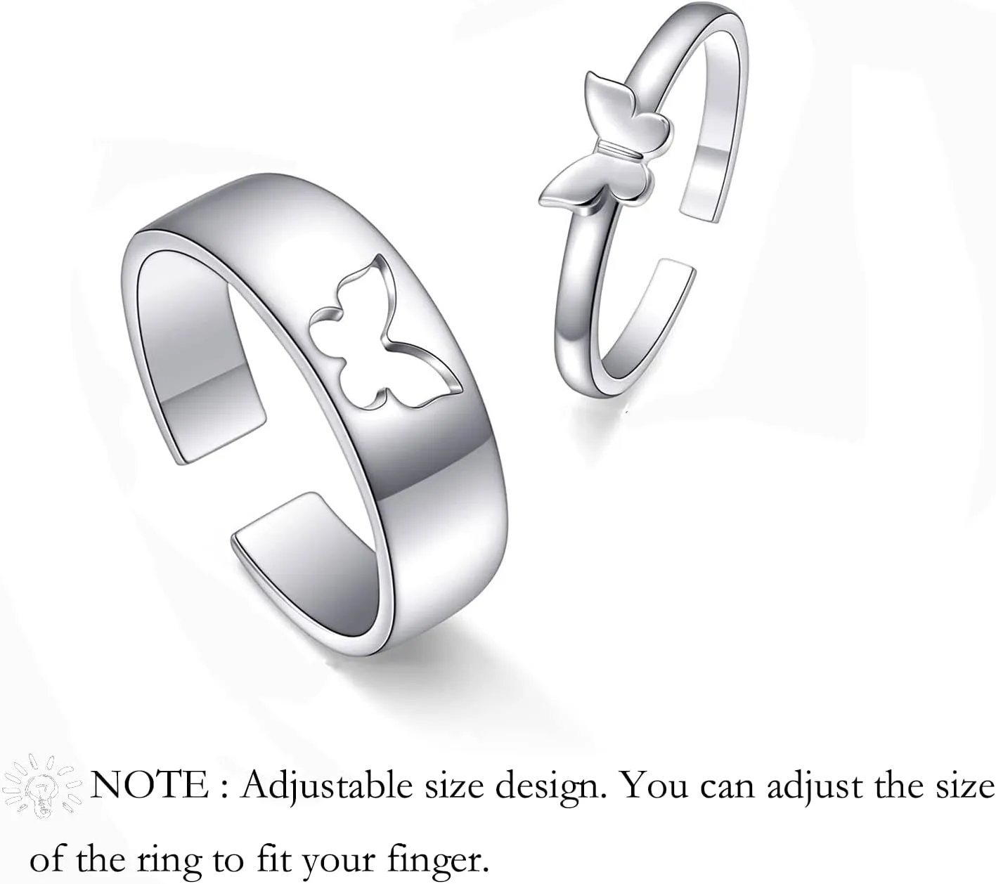 Yearace Couple Rings, 925 Sterling Silver Promise Ring for Couples Romantic Love Couples Jewelry Gifts, Adjustable Engagement Wedding Ring for Him and Her